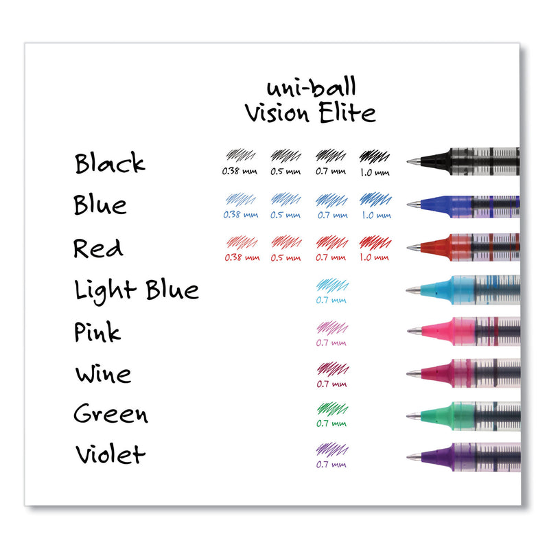 uniball VISION Roller Ball Pen, Stick, Bold 1 mm, Blue Ink, Black/Blue Barrel, Dozen