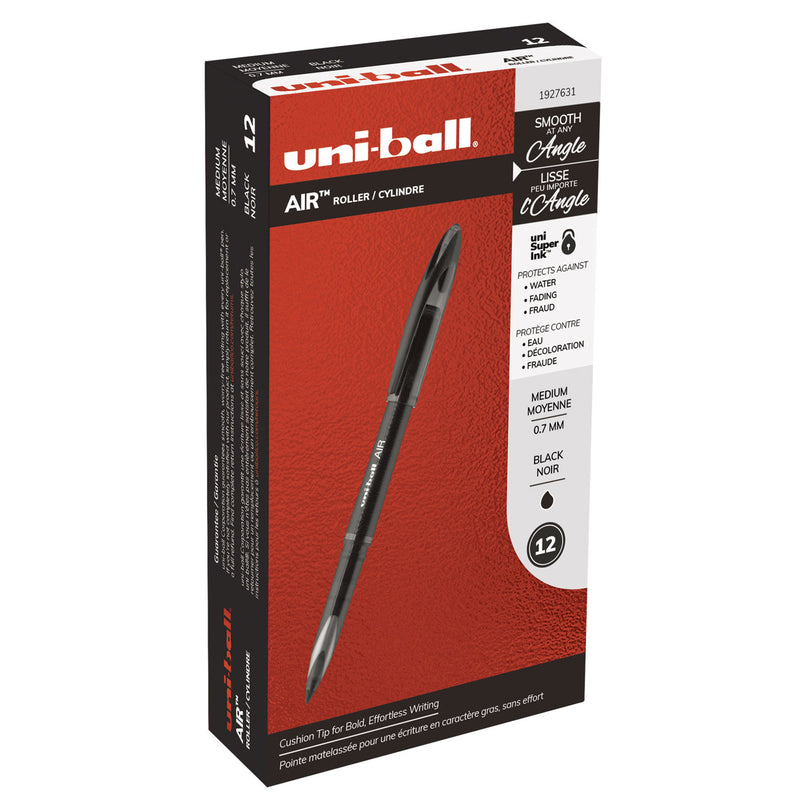 uniball AIR Porous Rollerball Pen, Medium 0.7 mm, Black Ink/Barrel, Dozen