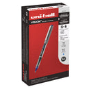 uniball VISION Roller Ball Pen, Stick, Fine 0.7 mm, Blue Ink, Blue/Gray Barrel, Dozen