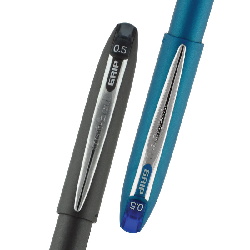 uniball Grip Roller Ball Pen, Stick, Micro 0.5 mm, Black Ink, Black Barrel, Dozen