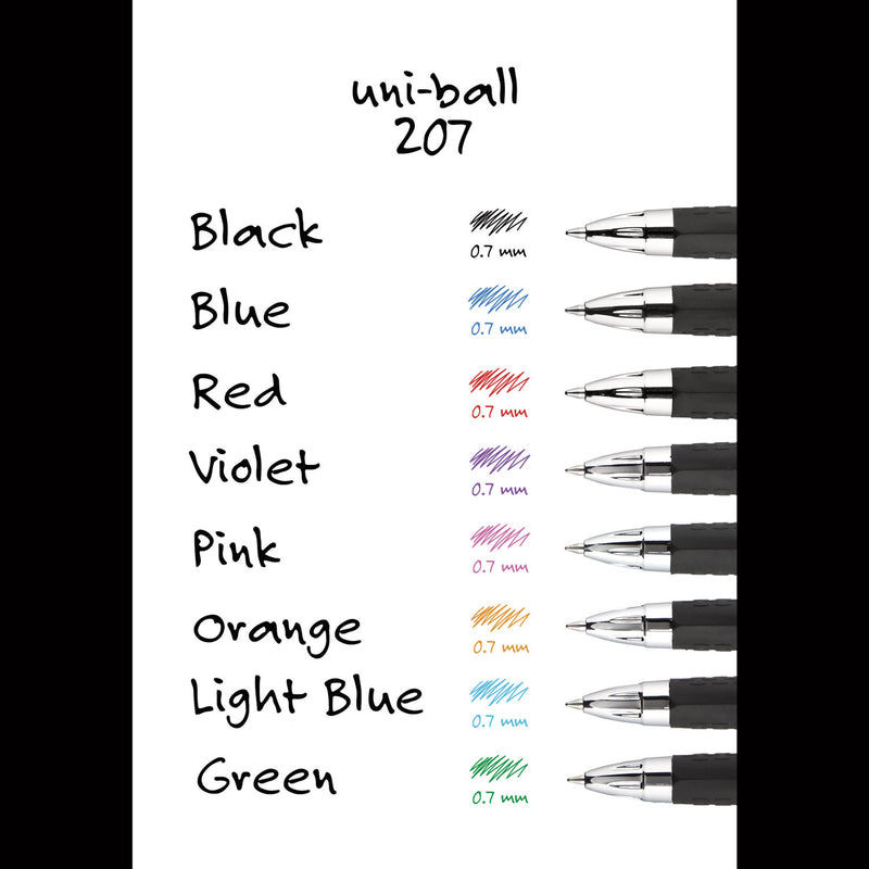 uniball Signo 207 Gel Pen, Retractable, Medium 0.7 mm, Purple Ink, Smoke/Black/Purple Barrel, Dozen