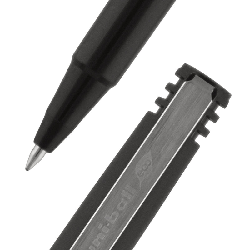uniball Roller Ball Pen, Stick, Fine 0.7 mm, Black Ink, Black Matte Barrel, Dozen