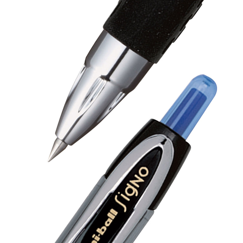 uniball Signo 207 Gel Pen, Retractable, Micro 0.5 mm, Blue Ink, Smoke/Black/Blue Barrel, Dozen