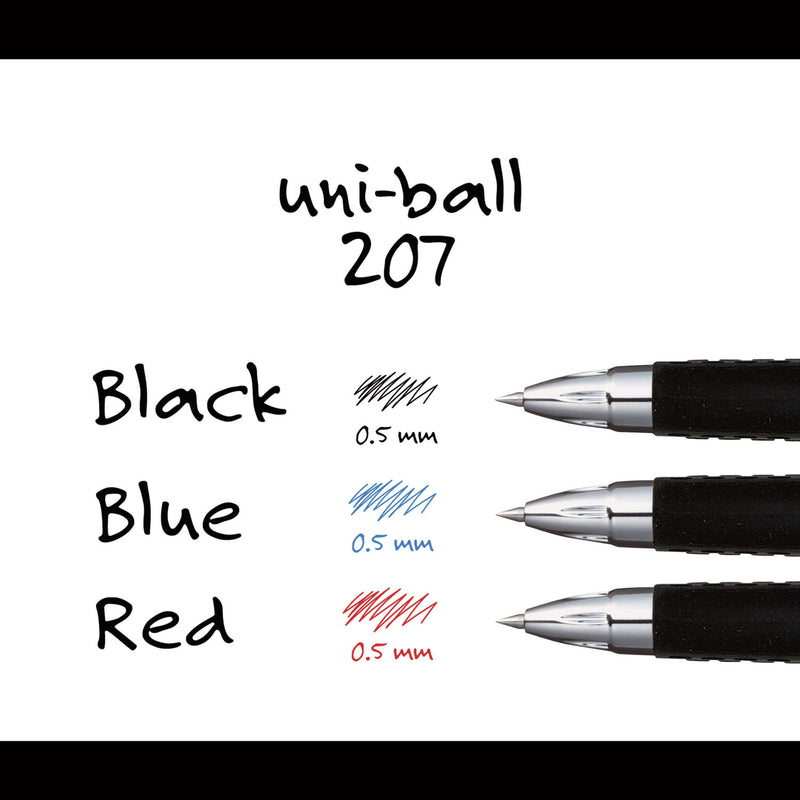 uniball Signo 207 Gel Pen, Retractable, Micro 0.5 mm, Blue Ink, Smoke/Black/Blue Barrel, Dozen