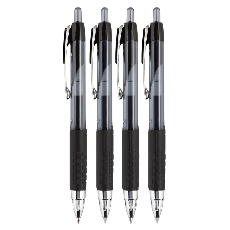 uniball Signo 207 Gel Pen, Retractable, Medium 0.7 mm, Black Ink, Translucent Black Barrel, 4/Pack