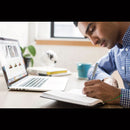 uniball VISION Roller Ball Pen, Stick, Bold 1 mm, Blue Ink, Black/Blue Barrel, Dozen