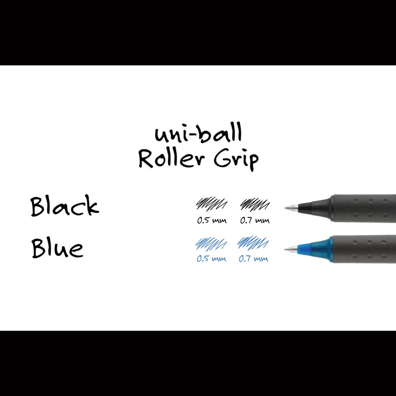 uniball Grip Roller Ball Pen, Stick, Micro 0.5 mm, Black Ink, Black Barrel, Dozen