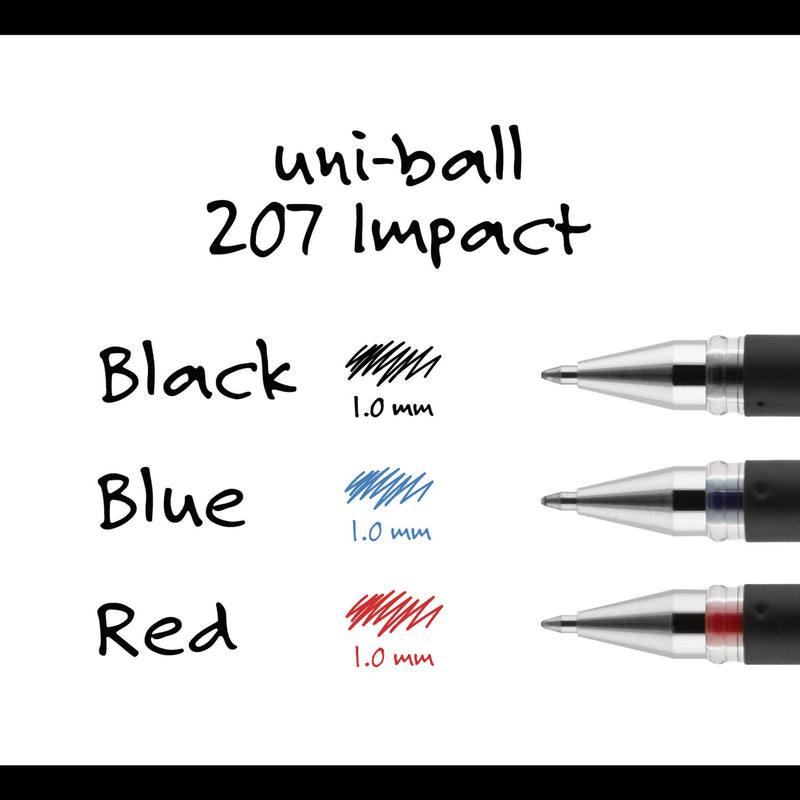 uniball 207 Impact Gel Pen, Stick, Bold 1 mm, Red Ink, Black Barrel