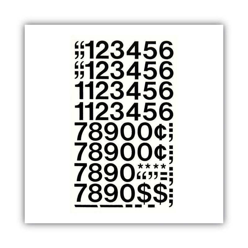 Chartpak Press-On Vinyl Numbers, Self Adhesive, Black, 1"h, 44/Pack