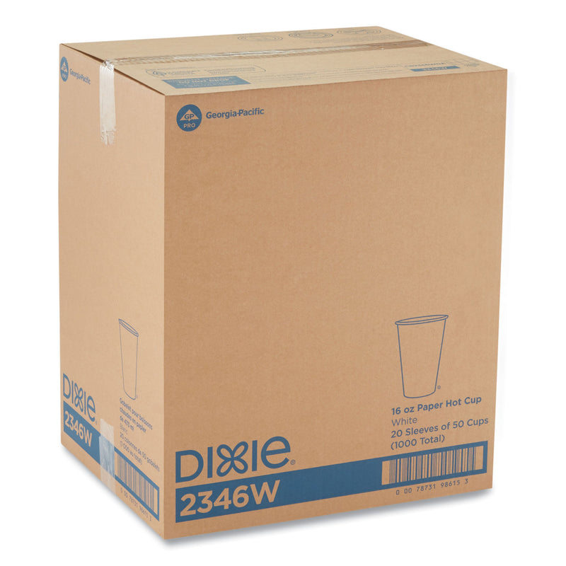 Dixie Paper Hot Cups, 16 oz, White, 50/Sleeve, 20 Sleeves/Carton