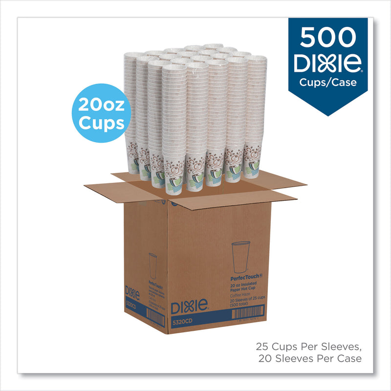 Dixie PerfecTouch Paper Hot Cups, 20 oz, Coffee Haze Design, 25/Sleeve, 20 Sleeves/Carton