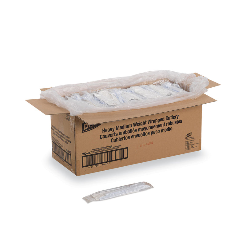 Dixie Wrapped Tableware/Napkin Packets, Fork/Knife/Spoon/Napkin, White, 250/Carton