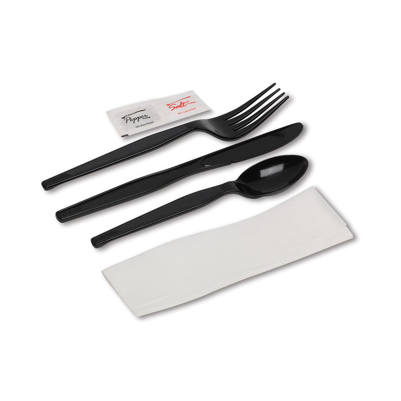Dixie Wrapped Tableware/Napkin Packets, Fork/Knife/Spoon/Napkin, Black, 250/Carton
