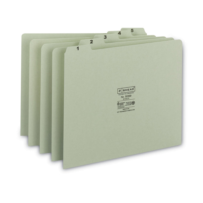 Smead 100% Recycled Daily Top Tab File Guide Set, 1/5-Cut Top Tab, 1 to 31, 8.5 x 11, Green, 31/Set