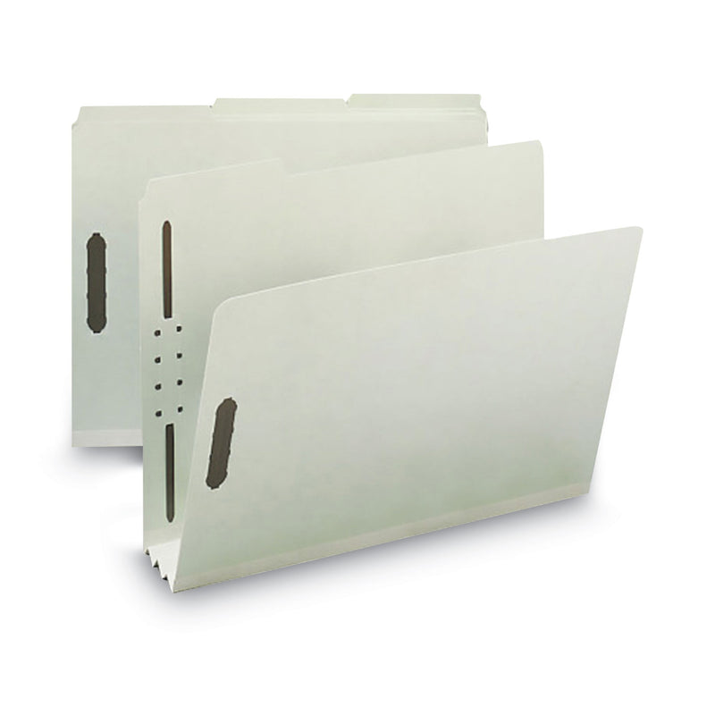 Smead 100% Recycled Pressboard Fastener Folders, Letter Size, 3" Expansion, Gray-Green, 25/Box