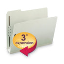 Smead 100% Recycled Pressboard Fastener Folders, Letter Size, 3" Expansion, Gray-Green, 25/Box