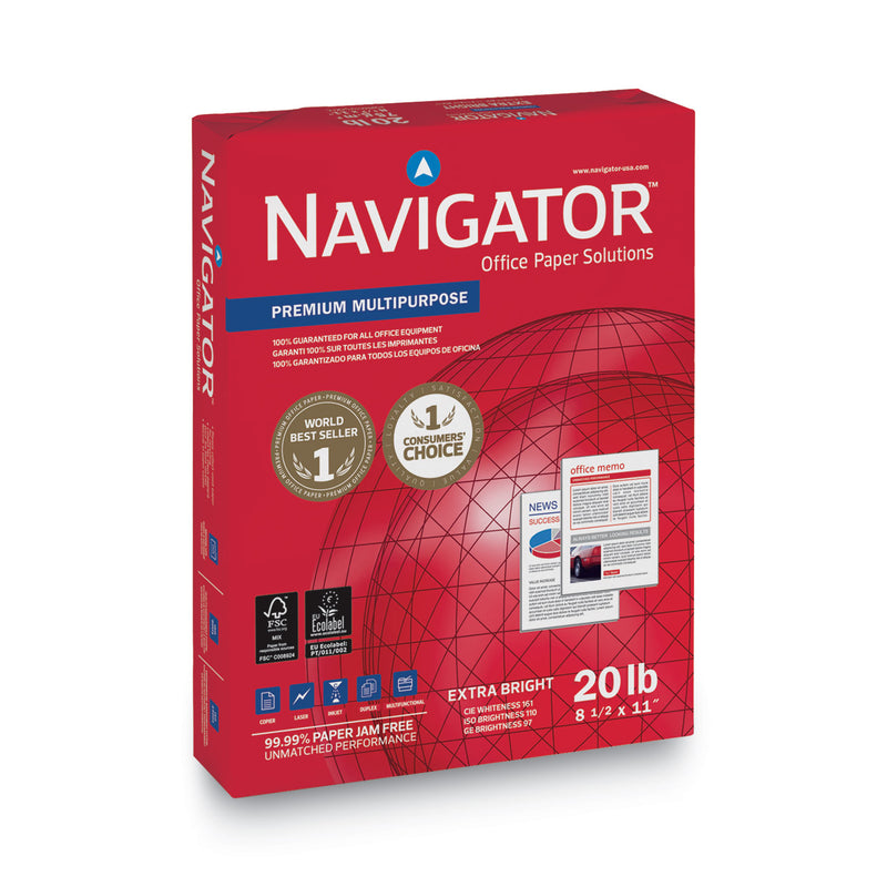 Navigator Premium Multipurpose Copy Paper, 97 Bright, 20 lb Bond Weight, 8.5 x 11, White, 500 Sheets/Ream, 10 Reams/Carton