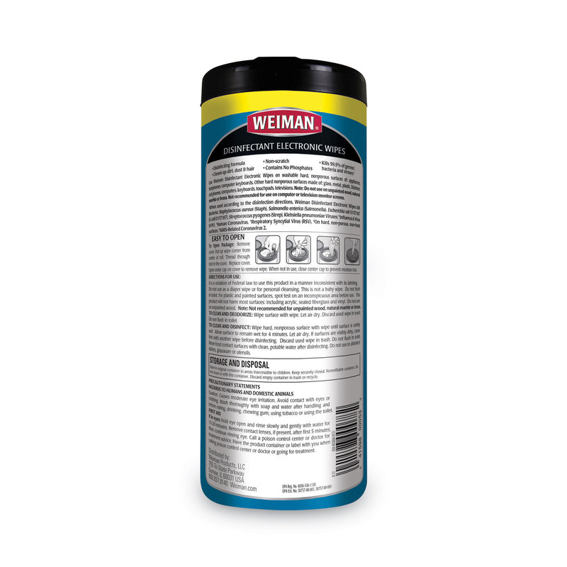 WEIMAN E-tronic Wipes, 7 x 8, White, 30/Canister