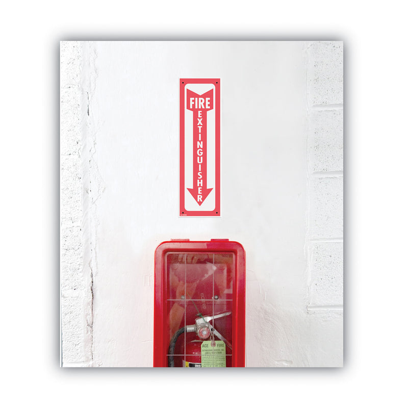 COSCO Glow-In-The-Dark Safety Sign, Fire Extinguisher, 4 x 13, Red