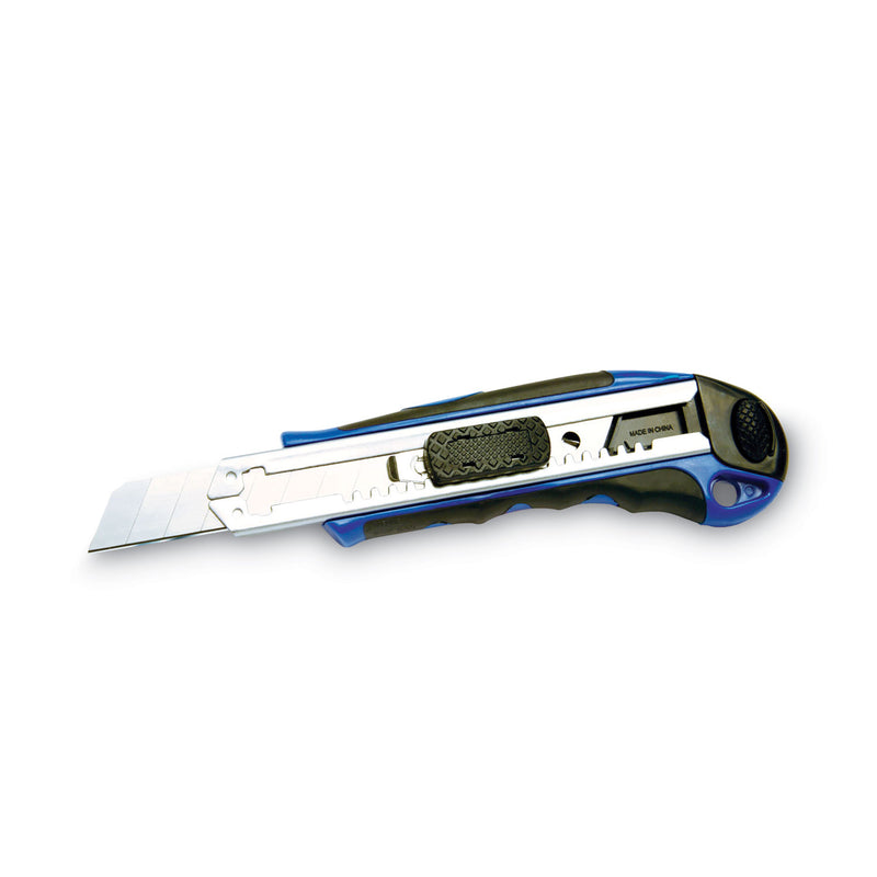 COSCO Heavy-Duty Snap Blade Utility Knife, Four 8-Point Blades, Retractable 4" Blade, 5.5" Plastic/Rubber Handle, Blue