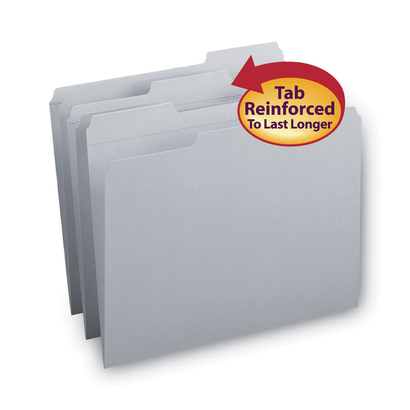 Smead Reinforced Top Tab Colored File Folders, 1/3-Cut Tabs: Assorted, Letter Size, 0.75" Expansion, Gray, 100/Box