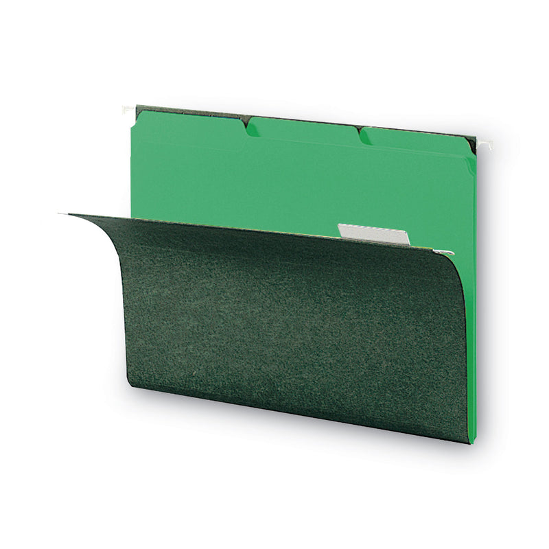 Smead Interior File Folders, 1/3-Cut Tabs: Assorted, Letter Size, 0.75" Expansion, Green, 100/Box