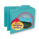 Smead Interior File Folders, 1/3-Cut Tabs: Assorted, Letter Size, 0.75" Expansion, Aqua, 100/Box