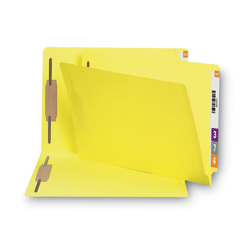 Smead Heavyweight Colored End Tab Fastener Folders, 2 Fasteners, Legal Size, Yellow Exterior, 50/Box