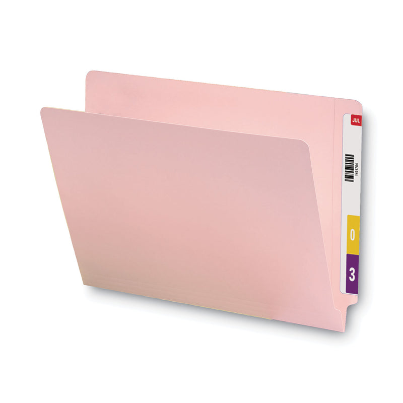 Smead Shelf-Master Reinforced End Tab Colored Folders, Straight Tabs, Letter Size, 0.75" Expansion, Pink, 100/Box
