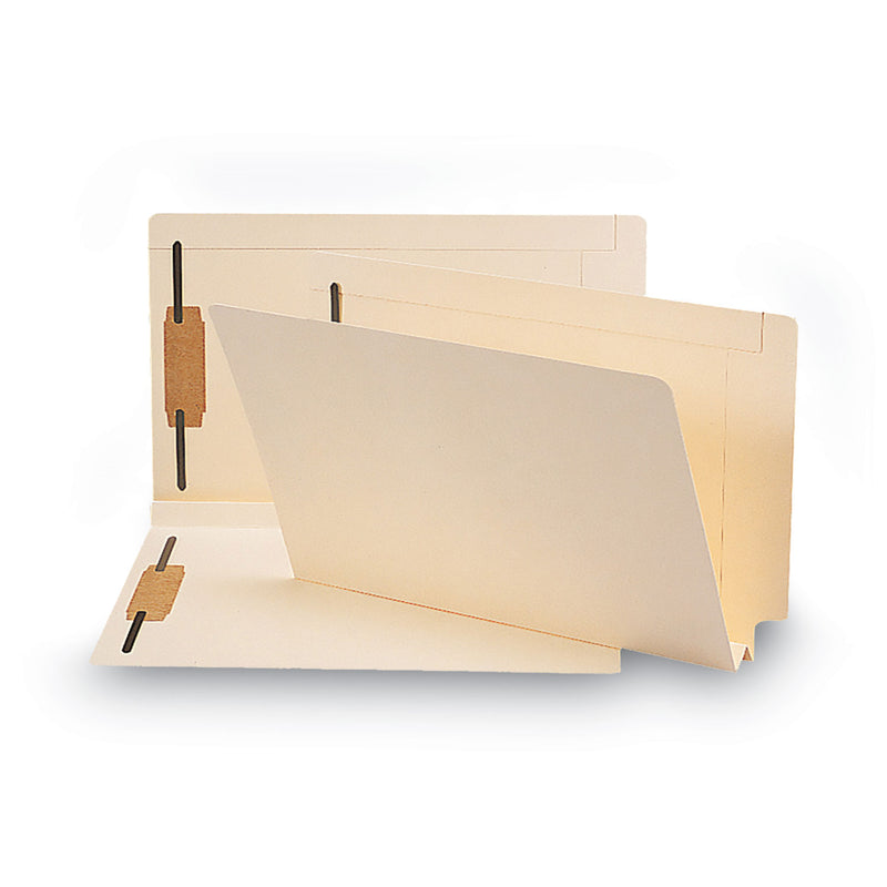 Smead Manila End Tab W-Fold Fastener Folders with Reinforced Tabs, 14-pt Stock, 2 Fasteners, Legal Size, Manila Exterior, 50/Box