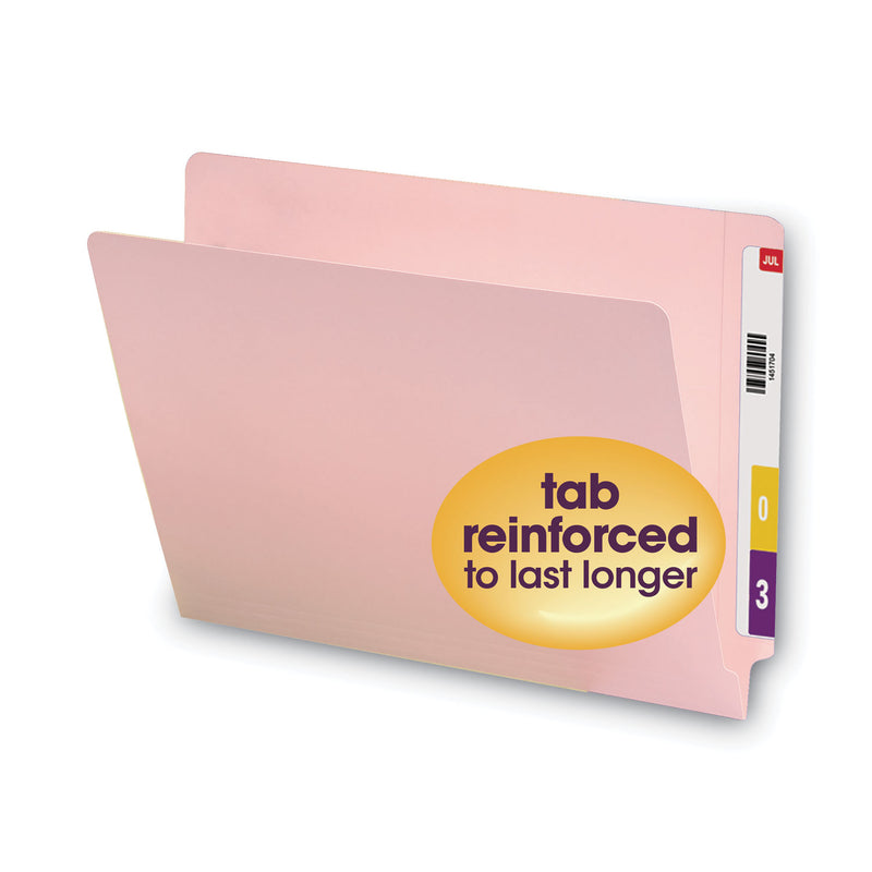 Smead Shelf-Master Reinforced End Tab Colored Folders, Straight Tabs, Letter Size, 0.75" Expansion, Pink, 100/Box