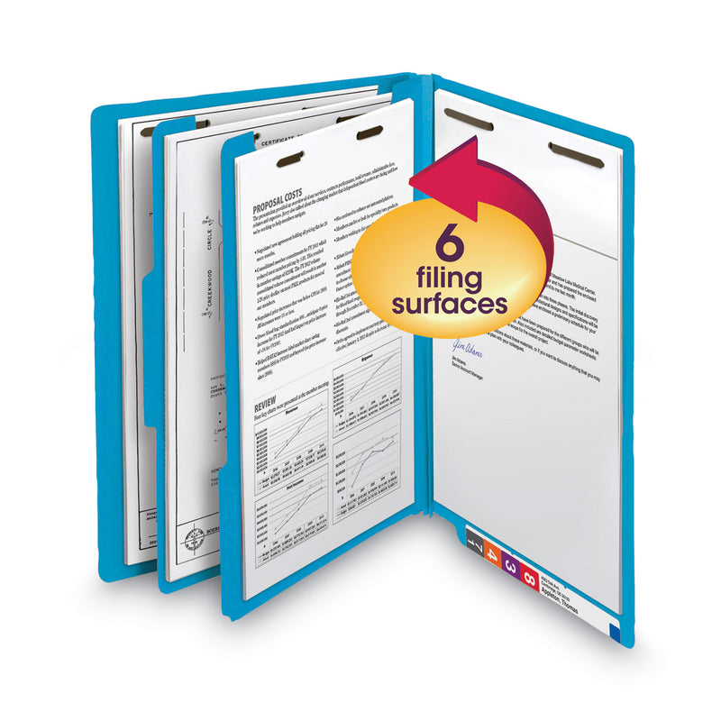 Smead Colored End Tab Classification Folders with Dividers, 2 Dividers, Letter Size, Blue, 10/Box