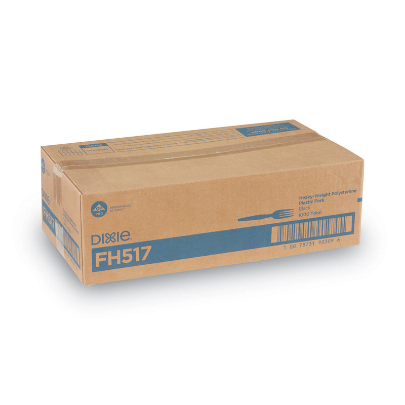 Dixie Plastic Cutlery, Heavyweight Forks, Black, 1,000/Carton