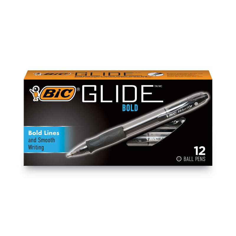 BIC GLIDE Bold Ballpoint Pen, Retractable, Bold 1.6 mm, Black Ink, Smoke Barrel, Dozen