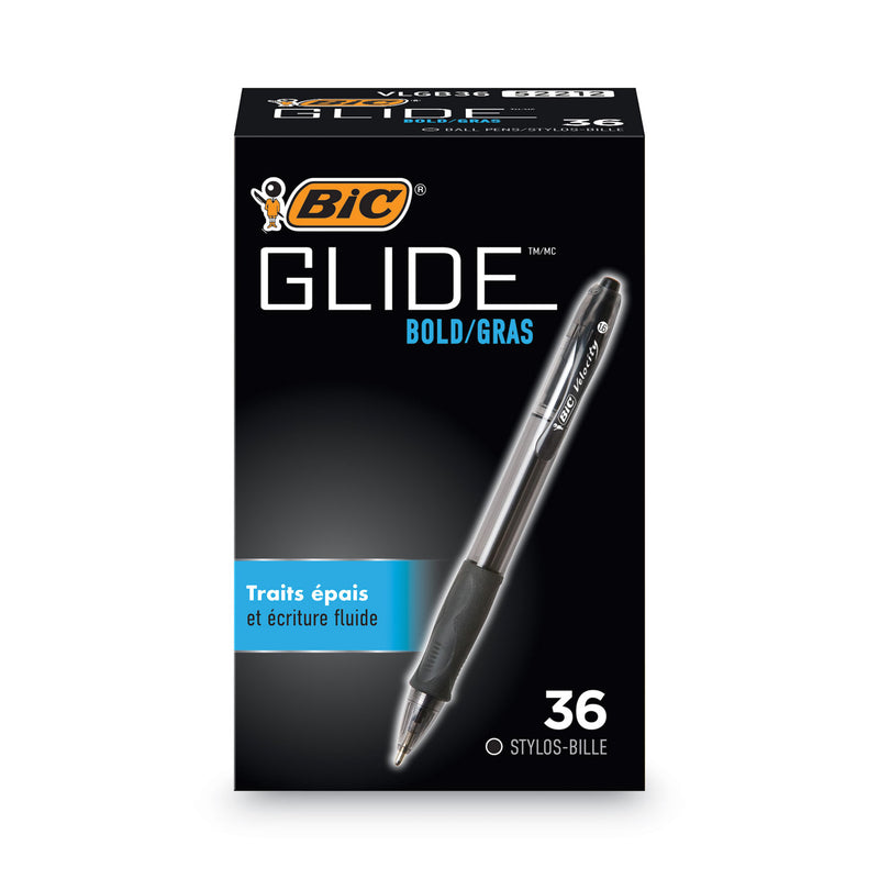 BIC GLIDE Bold Ballpoint Pen Value Pack, Retractable, Bold 1.6 mm, Black Ink, Black Barrel, 36/Pack