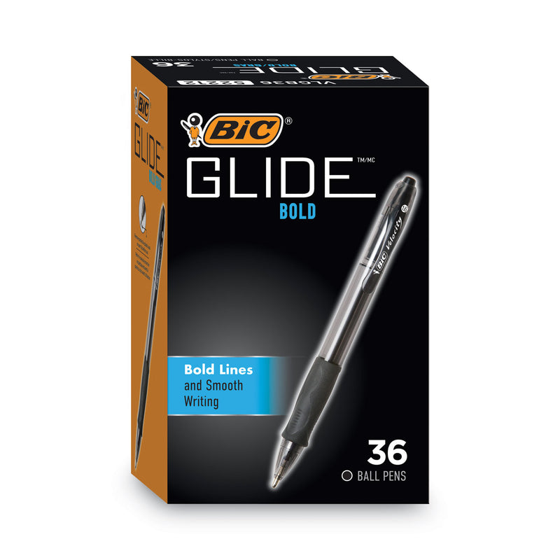 BIC GLIDE Bold Ballpoint Pen Value Pack, Retractable, Bold 1.6 mm, Black Ink, Black Barrel, 36/Pack
