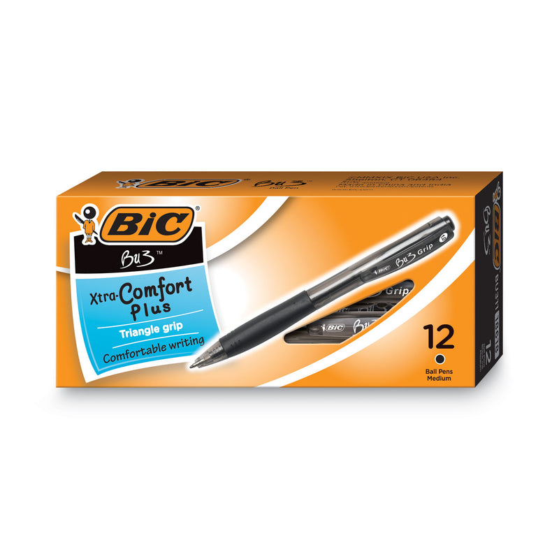 BIC BU3 Ballpoint Pen, Retractable, Bold 1 mm, Black Ink, Black Barrel, Dozen