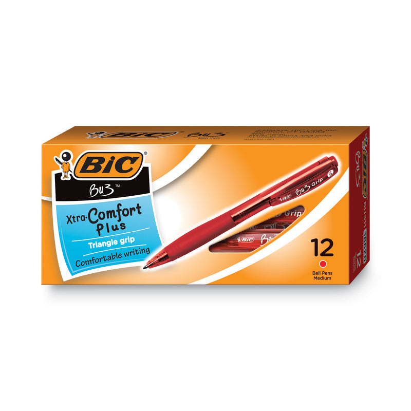 BIC BU3 Ballpoint Pen, Retractable, Bold 1 mm, Red Ink, Red Barrel, Dozen