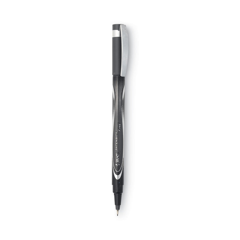 BIC Intensity Porous Point Pen, Stick, Fine 0.5 mm, Black Ink, Black Barrel, Dozen