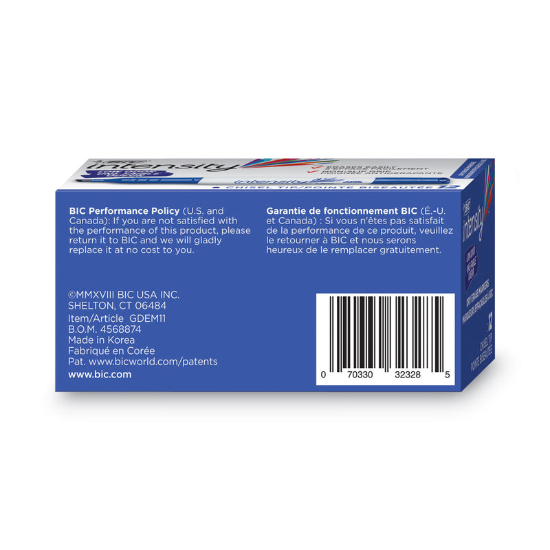 BIC Intensity Low Odor Chisel Tip Dry Erase Marker, Broad Chisel Tip, Blue, Dozen
