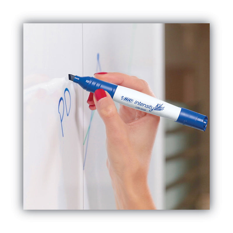 BIC Intensity Low Odor Chisel Tip Dry Erase Marker, Broad Chisel Tip, Blue, Dozen