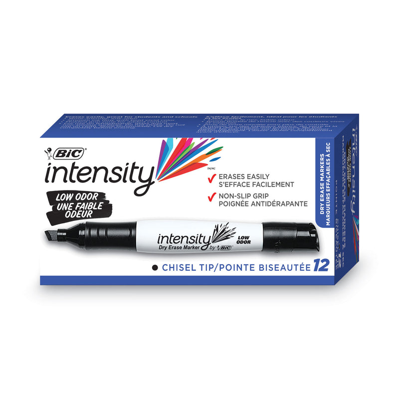 BIC Intensity Low Odor Chisel Tip Dry Erase Marker, Broad Chisel Tip, Black, Dozen