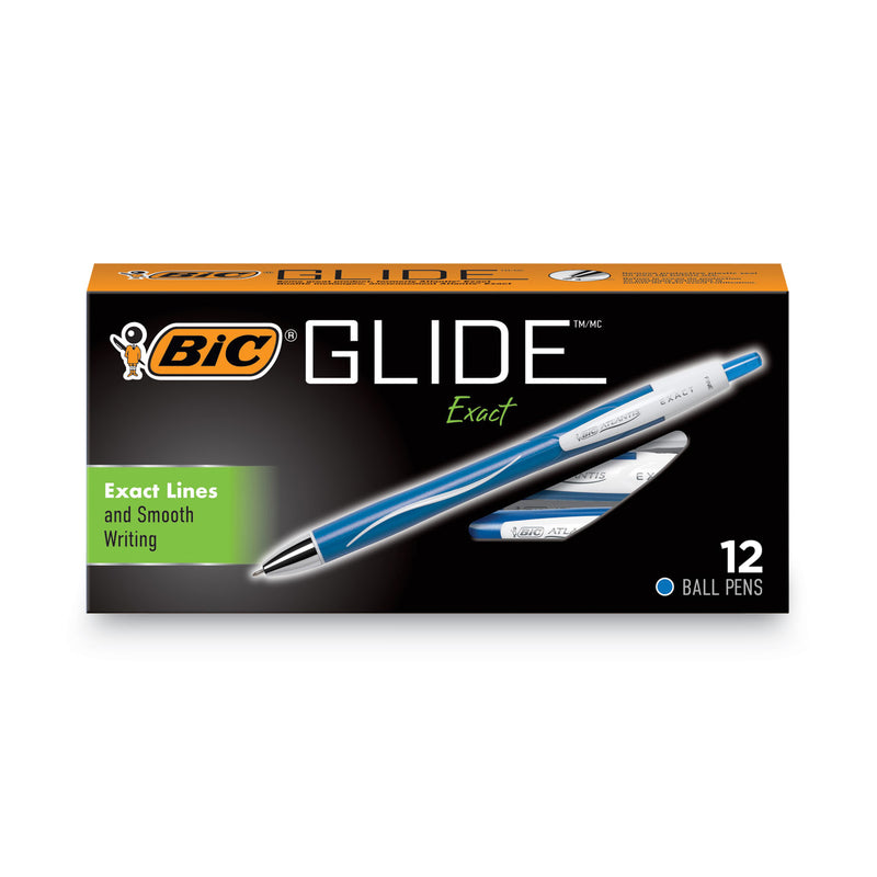 BIC GLIDE Exact Ballpoint Pen, Retractable, Fine 0.7 mm, Blue Ink, Blue Barrel, Dozen