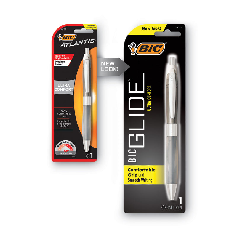 BIC GLIDE Ultra Comfort Ballpoint Pen, Retractable, Medium 1 mm, Black Ink, Randomly Assorted Barrel Colors