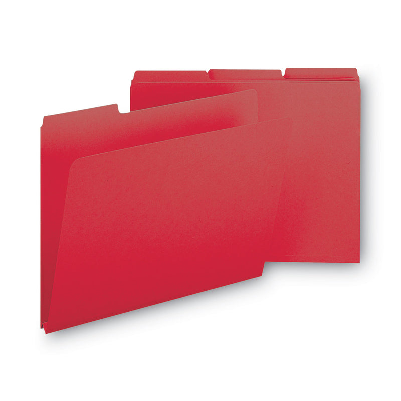 Smead Expanding Recycled Heavy Pressboard Folders, 1/3-Cut Tabs: Assorted, Letter Size, 1" Expansion, Bright Red, 25/Box