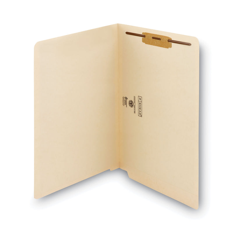 Smead Manila End Tab Fastener Folders with Reinforced Tabs, 11-pt Stock, 1 Fastener, Legal Size, Manila Exterior, 50/Box
