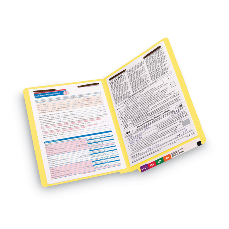 Smead WaterShed CutLess End Tab Fastener Folders, 2 Fasteners, Letter Size, Yellow Exterior, 50/Box