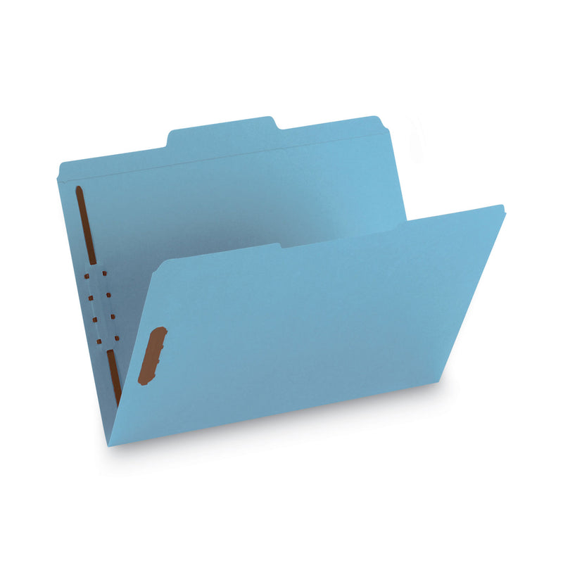 Smead WaterShed CutLess Reinforced Top Tab Fastener Folders, 2 Fasteners, Letter Size, Blue Exterior, 50/Box