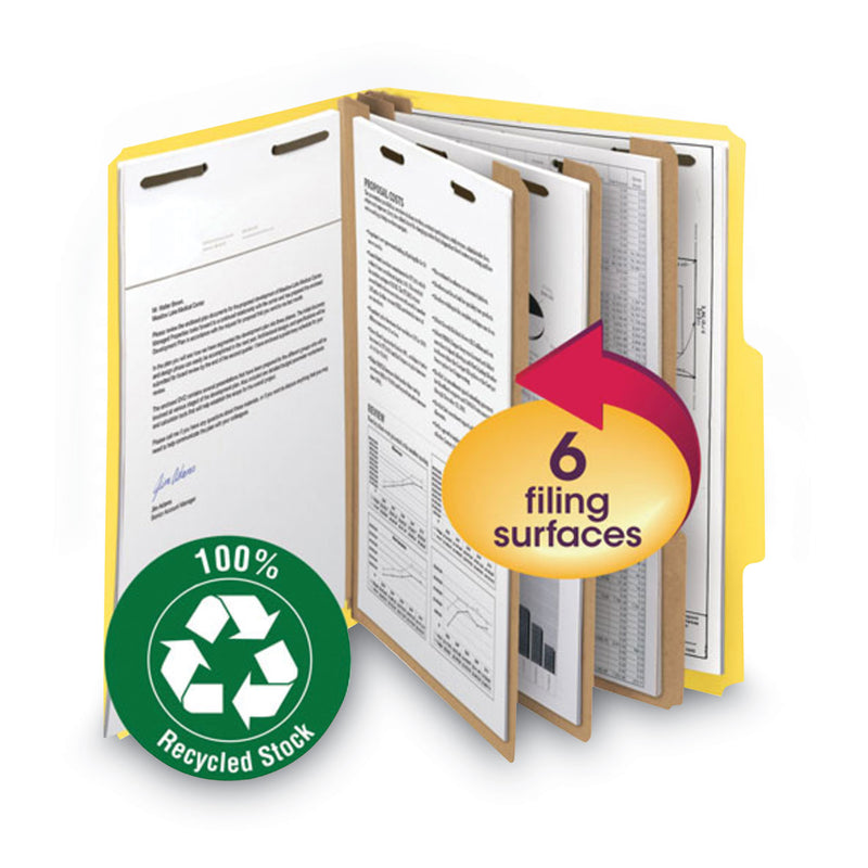 Smead 100% Recycled Pressboard Classification Folders, 2 Dividers, Letter Size, Yellow, 10/Box