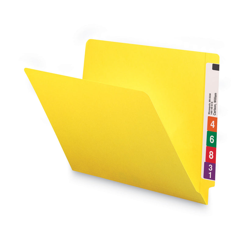 Smead Shelf-Master Reinforced End Tab Colored Folders, Straight Tabs, Letter Size, 0.75" Expansion, Yellow, 100/Box